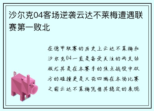 沙尔克04客场逆袭云达不莱梅遭遇联赛第一败北