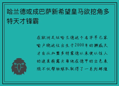 哈兰德或成巴萨新希望皇马欲挖角多特天才锋霸